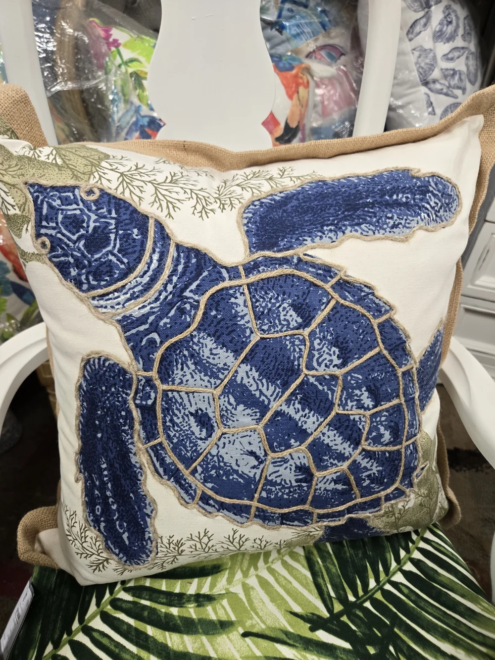 New Blue Sea Turtle Down Filled Throw Pillow by SARO LIFESTYLE 20X20X3.8